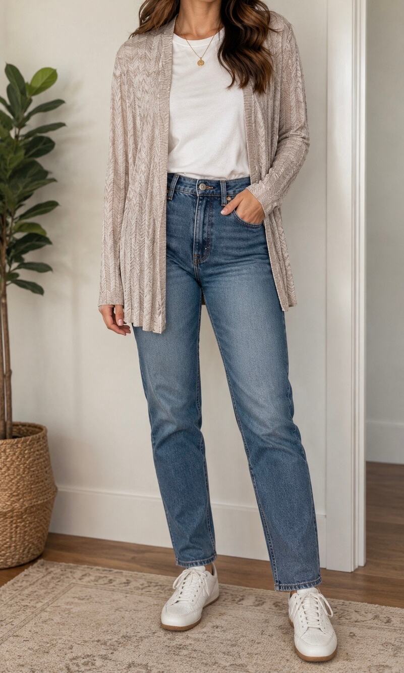 White House black market small open cardigan brown beige white